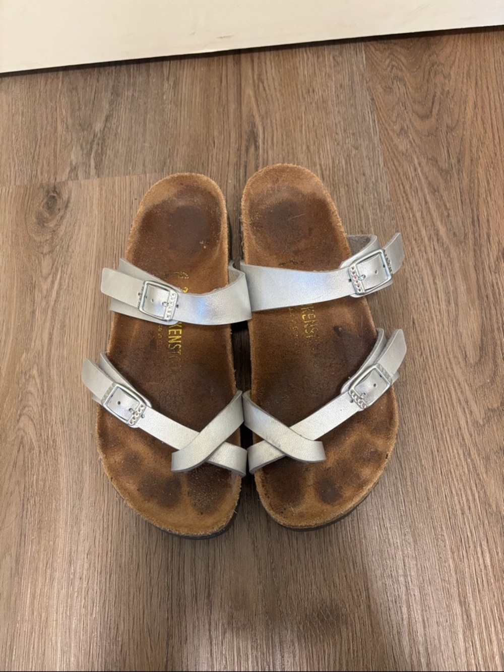 Birkenstock Silver Double-Strap Cork Footbed Sandals